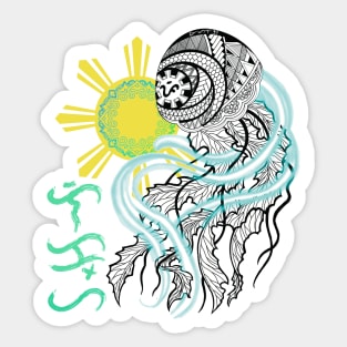 Tribal line Art Jellyfish / Baybayin word Likha (Creation) Sticker